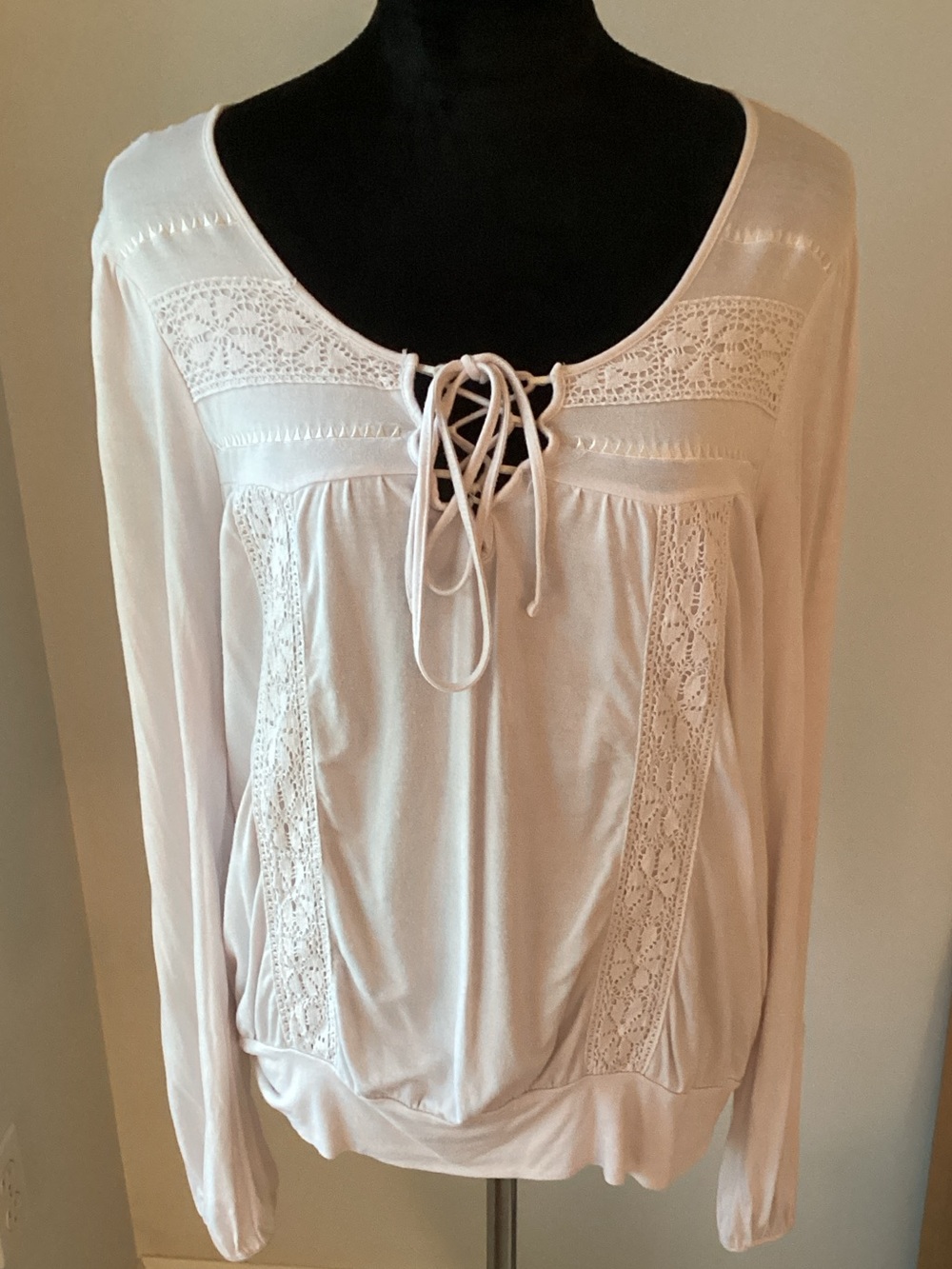 Cable & Gauge Lace-Trim Peasant Top